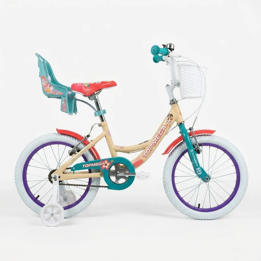 BICICLETA INFANTIL TOPMEGA FLEXYGIRL NENA ACERO R16" 1VEL ARENA/TURQUESA