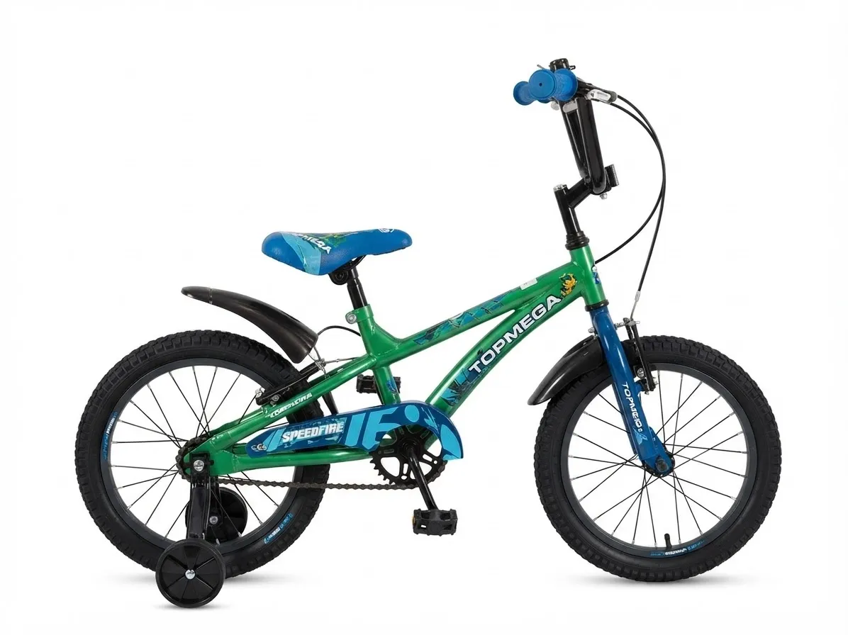 BICICLETA INFANTIL TOPMEGA SPEEDMIKE VARON ACERO R16" 1VEL VERDE/AZUL